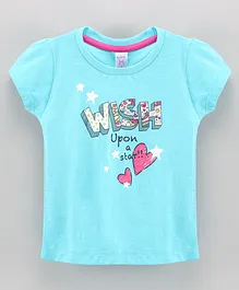 Pink Rabbit Short Cap Sleeves Top Text Print - Turquoise