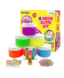 Hotkei Fruit Scented DIY Magic Neon Slime Gel Jelly with Activity Kit Pack of 6 Multicolour - 50 gm each