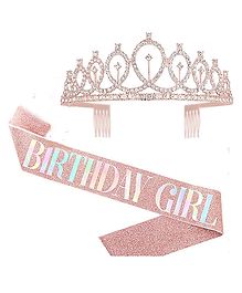 SYGA Birthday Girl Sash And Rhinestone Tiara Kit - Rose Gold