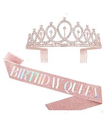 SYGA Birthday Girl Sash And Rhinestone Tiara Kit - Rose Gold