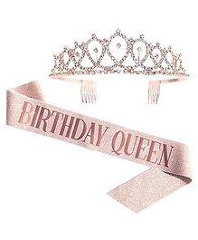 SYGA Birthday Girl Sash And Rhinestone Tiara Kit - Rose Gold