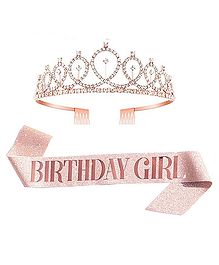 SYGA Birthday Girl Sash And Rhinestone Tiara Kit - Rose Gold