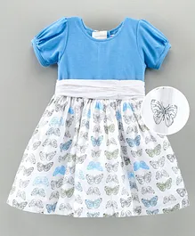 Rassha Half Sleeves Butterfly Print Dress - Blue