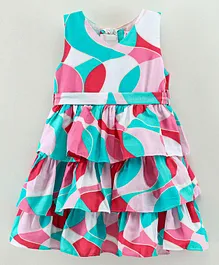 Rassha Sleeveless Abstract Printed Layered Dress - Baby Pink