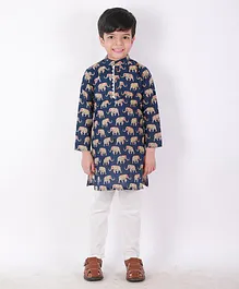 CHAKORI Full Sleeves Ethnic Elephant Kurta With Pajama - Blue