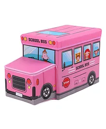 Muren Foldable School Bus Shape Toys Storage Box Cum Sitting Stool- Pink 