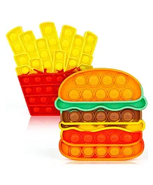 VELLIQUE Burger & Fries Shape Pop Bubble Stress Relieving Silicone Pop It Fidget Toy Pack Of 2 - Multicolour