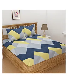 Florida King Size Chevron Bedsheet With Pillow Covers - Yellow Blue