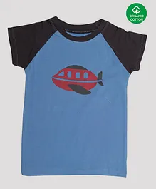 Nino Bambino Cap Sleeves Aeroplane Print 100% Organic Cotton Tee - Blue