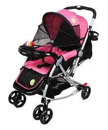 Tiffy & Toffee 3 in 1 Grand Classy Baby Stroller & Pram with Adjustable Seat & Canopy - Pink
