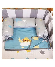 Little By Little 100% Organic Muslin Sweet Dreams Teddy Cot Bedding Set with Baby Dohar Blanket - Blue