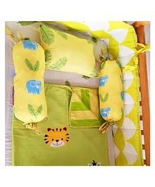 Little By Little 100% Organic Muslin Sweet Dreams Jungle Cot Bedding Set with Baby Dohar Blanket - Yellow