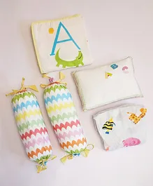 Little By Little 100% Organic Cotton ABCD Cot Bedding Set with Rai Pillow - White