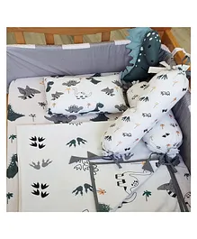 Little By Little 100% Organic Cotton Dino Printed Cot Bedding Pack of 6 -  White
