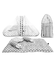 VParents Rosy Baby 4 Piece Cotton Bedding Set With Pillow And Bolsters Sleeping Bag And Musquito Net - Grey White