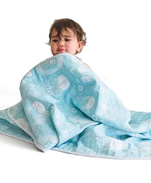 Tidy Sleep 100% Organic Cotton Reversible Baby Blanket  Party Animals - Blue