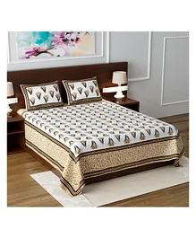 Jaipur Gate 200 TC Premium Cotton Printed Cotton Double Bedsheet with 2 Pillow Covers - Brown