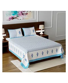 Jaipur Gate 200 TC Cotton Printed King Size Bedsheet with 2 Pillow Covers - Blue