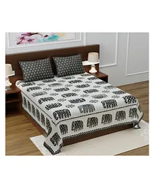 Jaipur Gate 200 TC Printed Cotton King Size Bedsheet With 2 Pillow Covers - Black