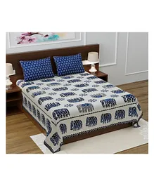 Jaipur Gate 200 TC Printed Cotton King Size Bedsheet With 2 Pillow Covers - Blue