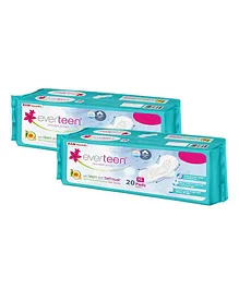 Everteen XL Cotton Dry Top Layer Sanitary Napkin Pads With Neem & Safflower Pack of 2 - 20 Pieces Each