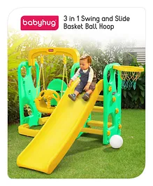 Babyhug 3 in 1  Swing and Slide with Basket Ball Hoop - Green & Yellow