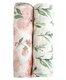 Crane Baby Parker Collection Muslin Swadddle Floral Print Pack of 2 - Multicolour