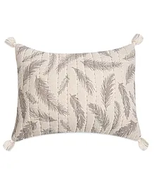 Crane Baby Jacquard Feather Pillow Cover With Filler Leaf Print - White Brown 