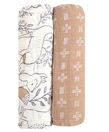 Crane Baby Ezra Collection Muslin Swadddle Pack of 2 - Multicolour