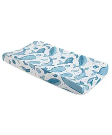 Crane Baby Caspian Collection Quilted Change Pad Cover Whale Print - White Blue