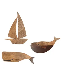 Crane Baby Boat & Whale Shaped Wall Decor Pack f 3 - Brown