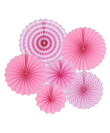  Johra Polka Dot Stripes Decoration Party Fans Pink - Pack of 6