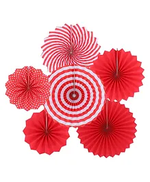  Johra Polka Dot Stripes Decoration Party Fans Red - Pack of 6