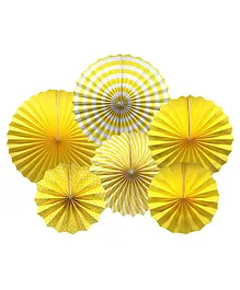  Johra Polka Dot Stripes Decoration Party Fans Yellow - Pack of 6