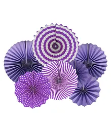  Johra Polka Dot Stripes Decoration Party Fans Purple - Pack of 6