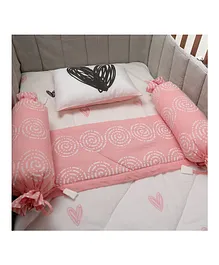 Oranges And Lemons Organic Cotton 4 Piece Cot Bedding Set With Quilt Heart Print - White Pink