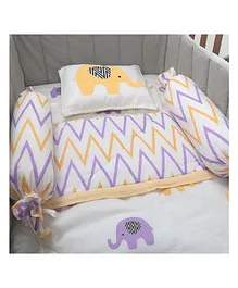 Oranges And Lemons Organic Cotton 4 Piece Cot Bedding Set with Quilt Elephant Print  - White Yellow 