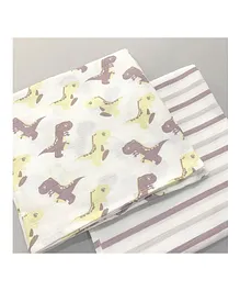 Oranges and Lemons Organic Swaddles Striped & Dino Print Pack of 2 - Purple Yellow