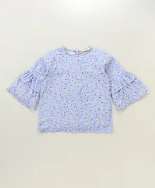 Primo Gino 3/4th Sleeves Top Floral Print - Blue