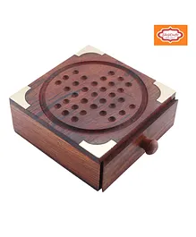 ShrijiCrafts Handmade Wooden Solitaire Board Game with Metal Steel Balls - Brown