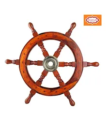 ShrijiCrafts Handicrafts Wooden Ship Wheel Wall Hanging Showpiece - Brown