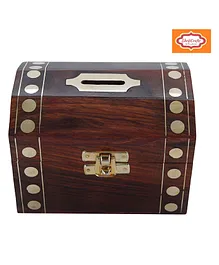 ShrijiCrafts Wooden Brass Treasure Chest Safe Money Piggy Bank - Brown