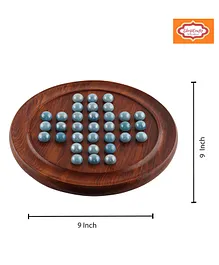 ShrijiCrafts Solitaire Board in Wood with Glass Marbles - Brown