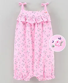 Baby Naturelle & Me Singlet Sleeves Jumpsuit with Shoulder Tie Ups & Floral Print - Pink