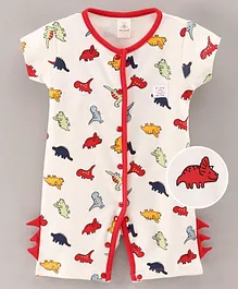 Baby Naturelle & Me Half Sleeves Rompers Dino Print & Applique - White Red