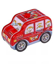 FunBlast Car Shaped Tin Coin Piggy Bank With Lock And Key - Red