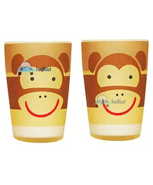 FunBlast Bamboo Fiber Glasses Monkey Design Pack of 2 Yellow - 380 ml Each