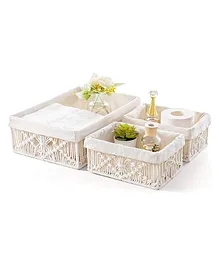 Elementary Macrame Handmade Storage Baskets With Removable Cloth Liner Pack Of 3 - Beige