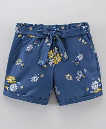Button Noses  Shorts Floral Print - Lichen Blue