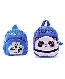 Proera Doraemon & Panda Kids School Bag Soft Plush Cartoon Plush Bagpack Pack Of 2 - Height 12 Inches (Colour May Vary)